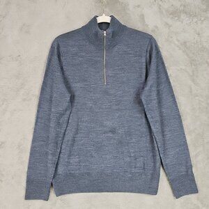 J. Crew Sweater Mens S Blue Merino Wool Blend Knit 1/4 Zip Mock Neck Pullover